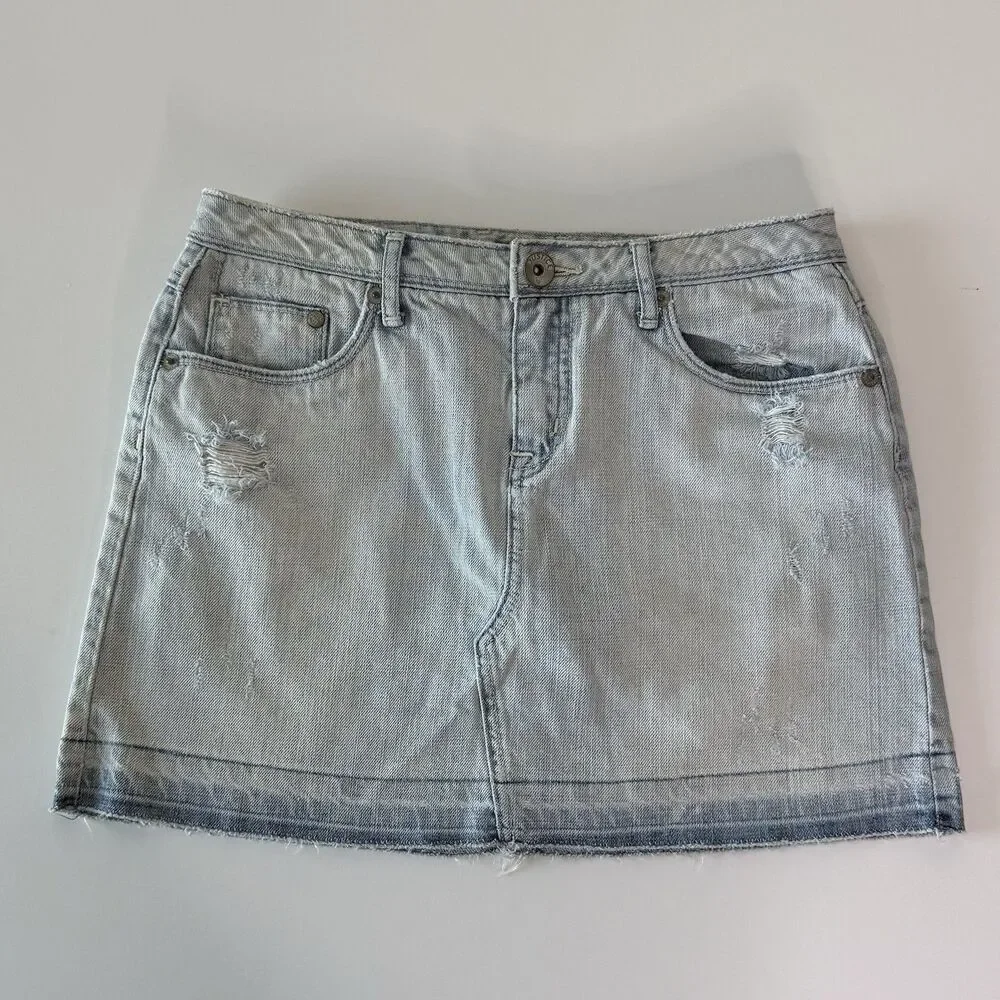 Justice Denim Skort Skirt Girls Size 16 Reg Light Wash Distressed Y2K VNTG